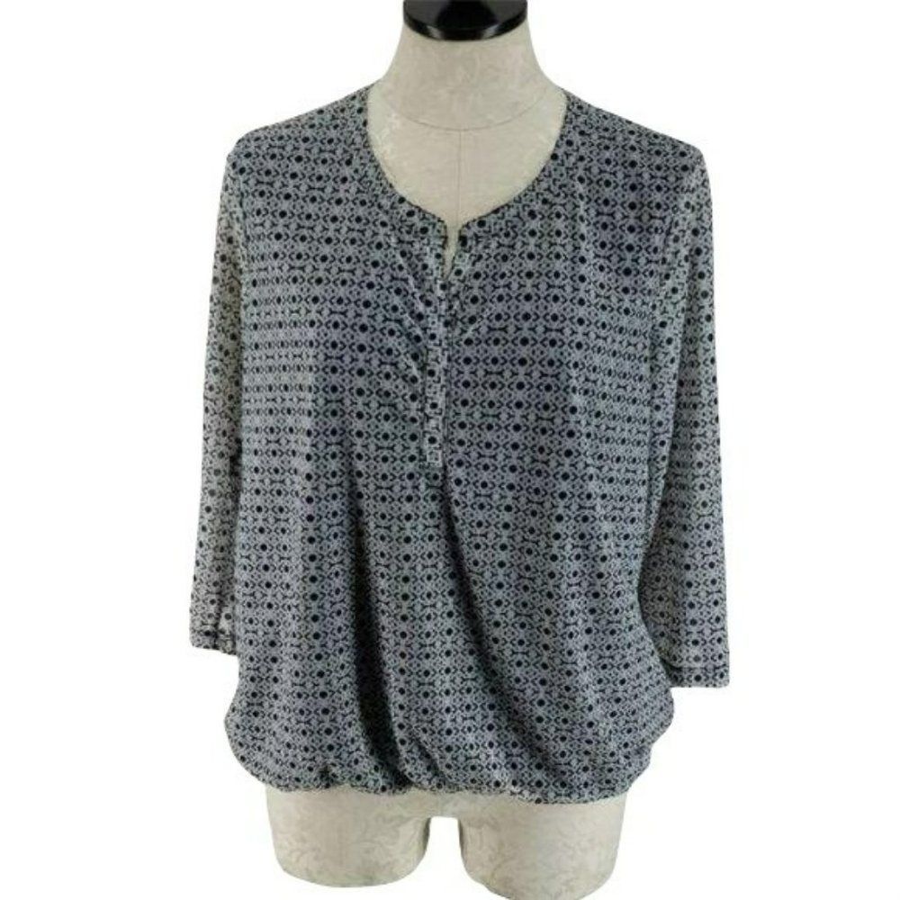 Croft & Barrow Black Dotted sheer sleeve size Large Blouse‎